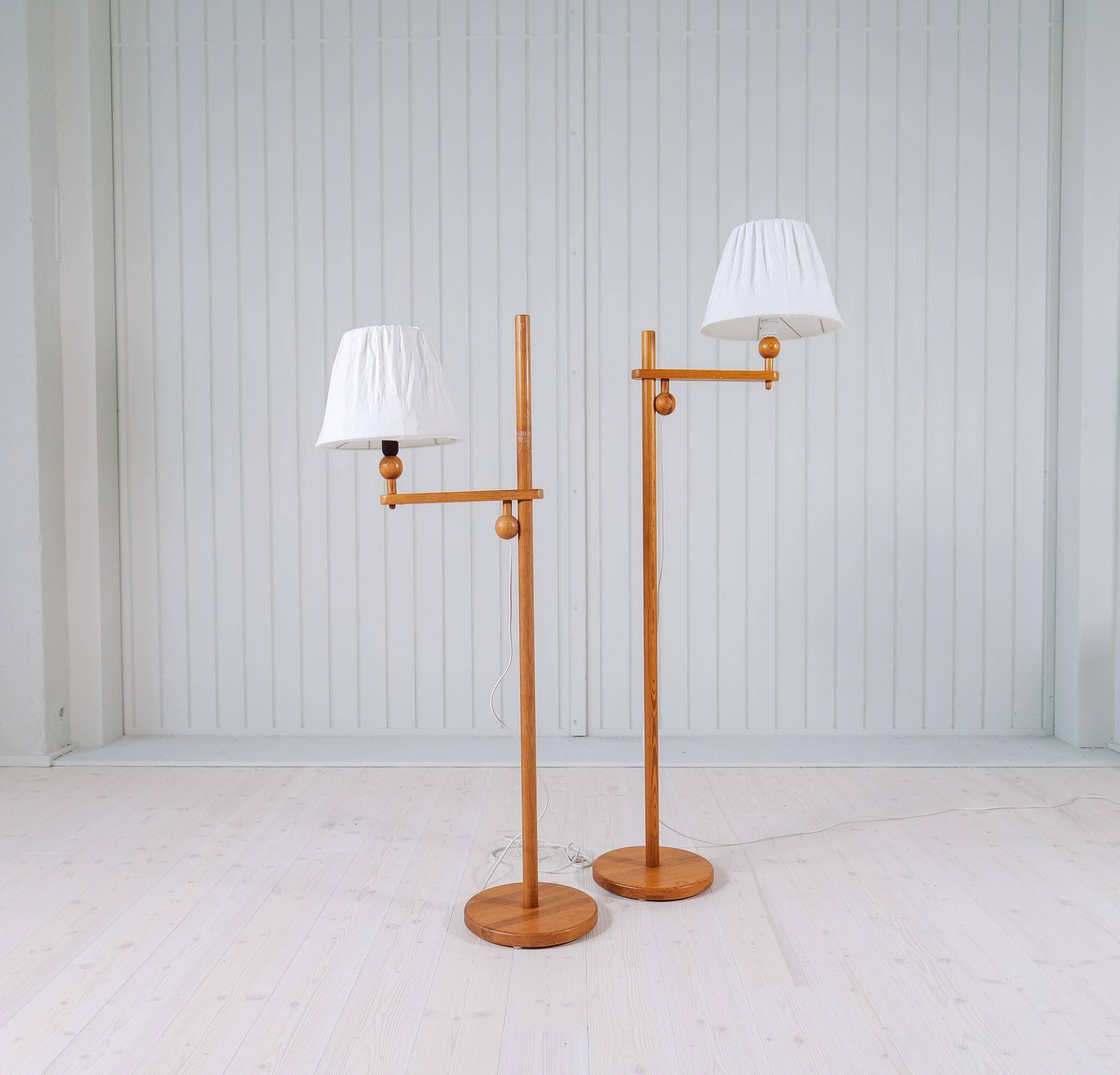 Sculptural modern floor lamps in pine, Yngve Ekström Sweden 1970s