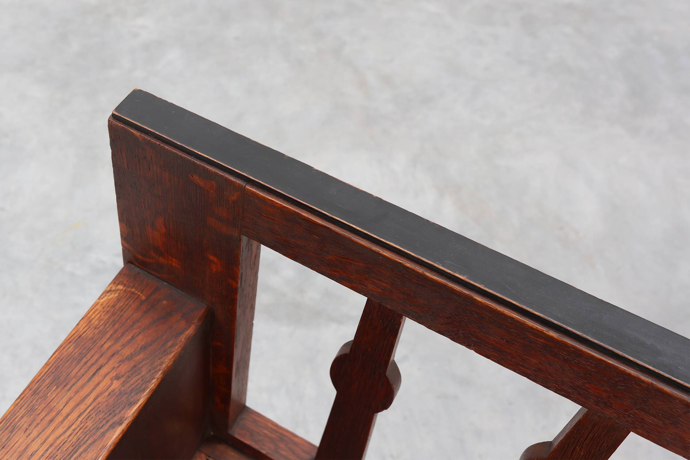 Modernist Art Deco bench with lift-top storage seat in solid oak, Belgium