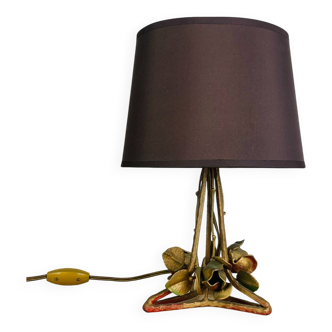 Lampe art déco fer forgé doré, aux roses