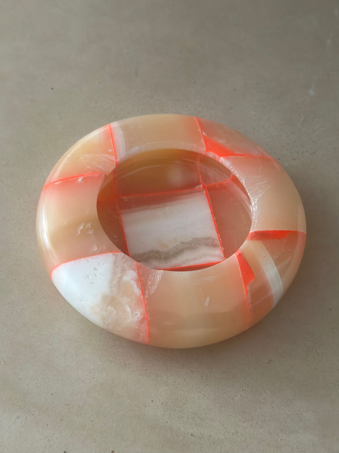 Sculptural ashtray catchall in red graphic pattern onyx marble