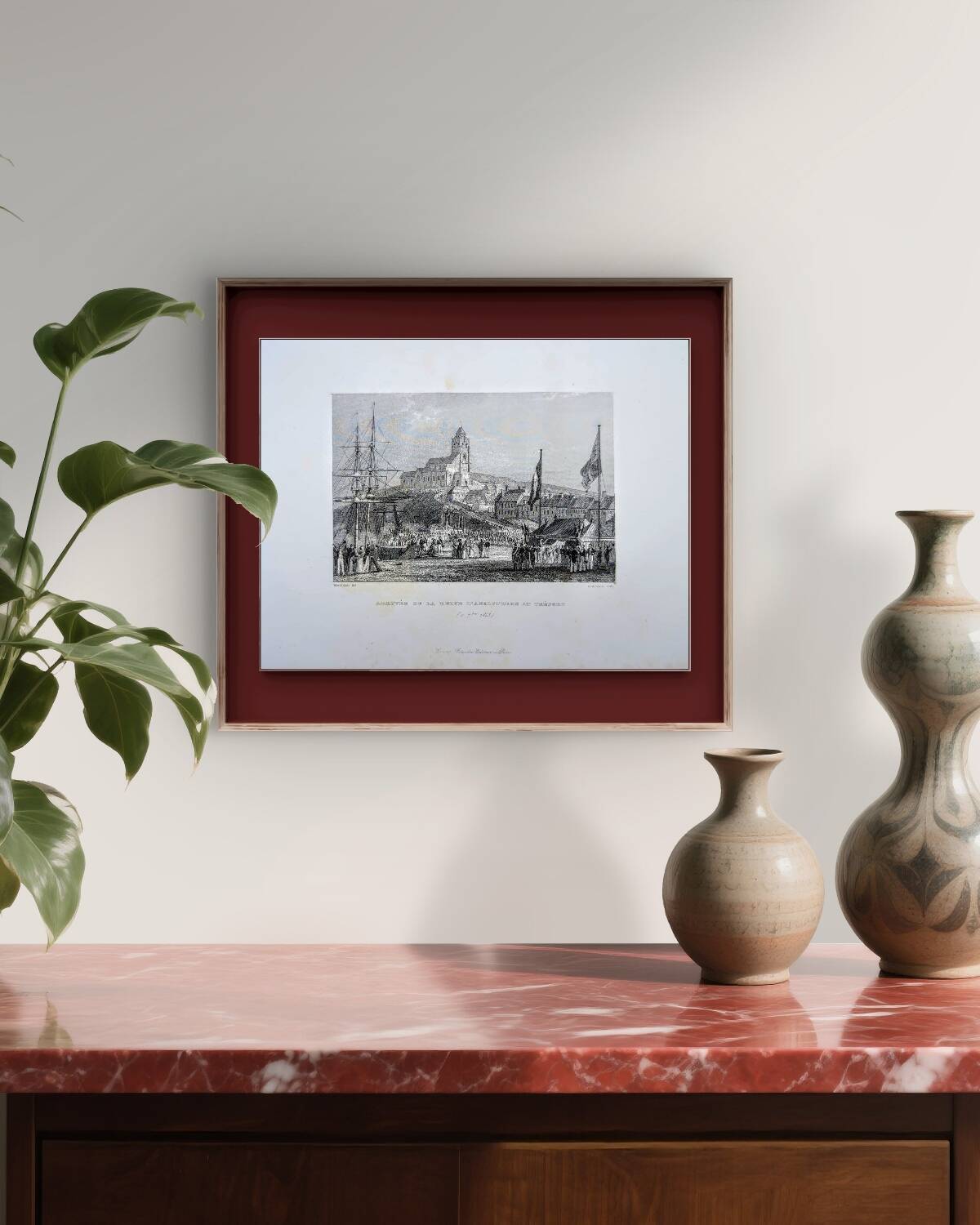 Vintage engraving of Le Tréport, Normandy. Printed in 1844.