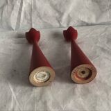 pair of Scandinavian painted wooden candle holders, minimalist atmosphere, free form