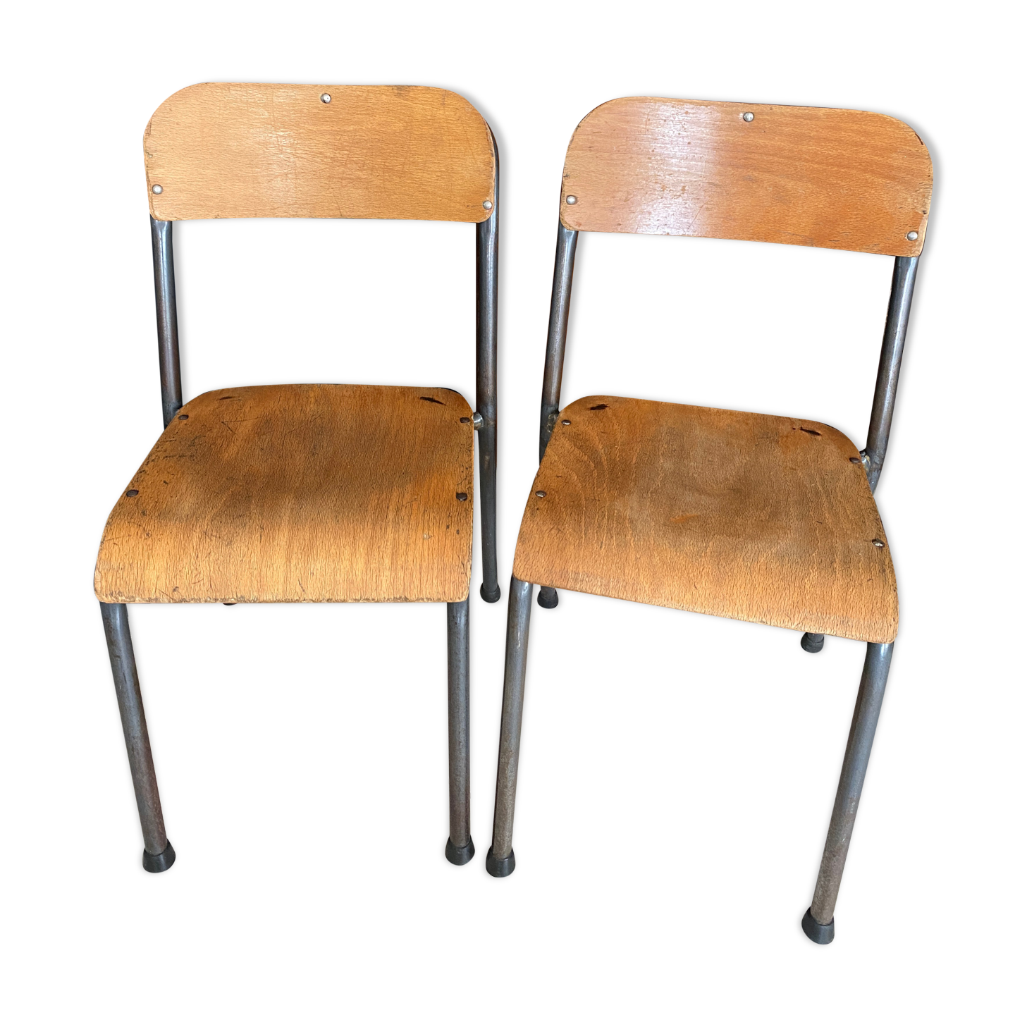Pair of wooden and metal children's chairs