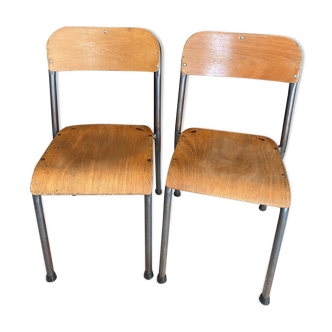 Pair of wooden and metal children's chairs