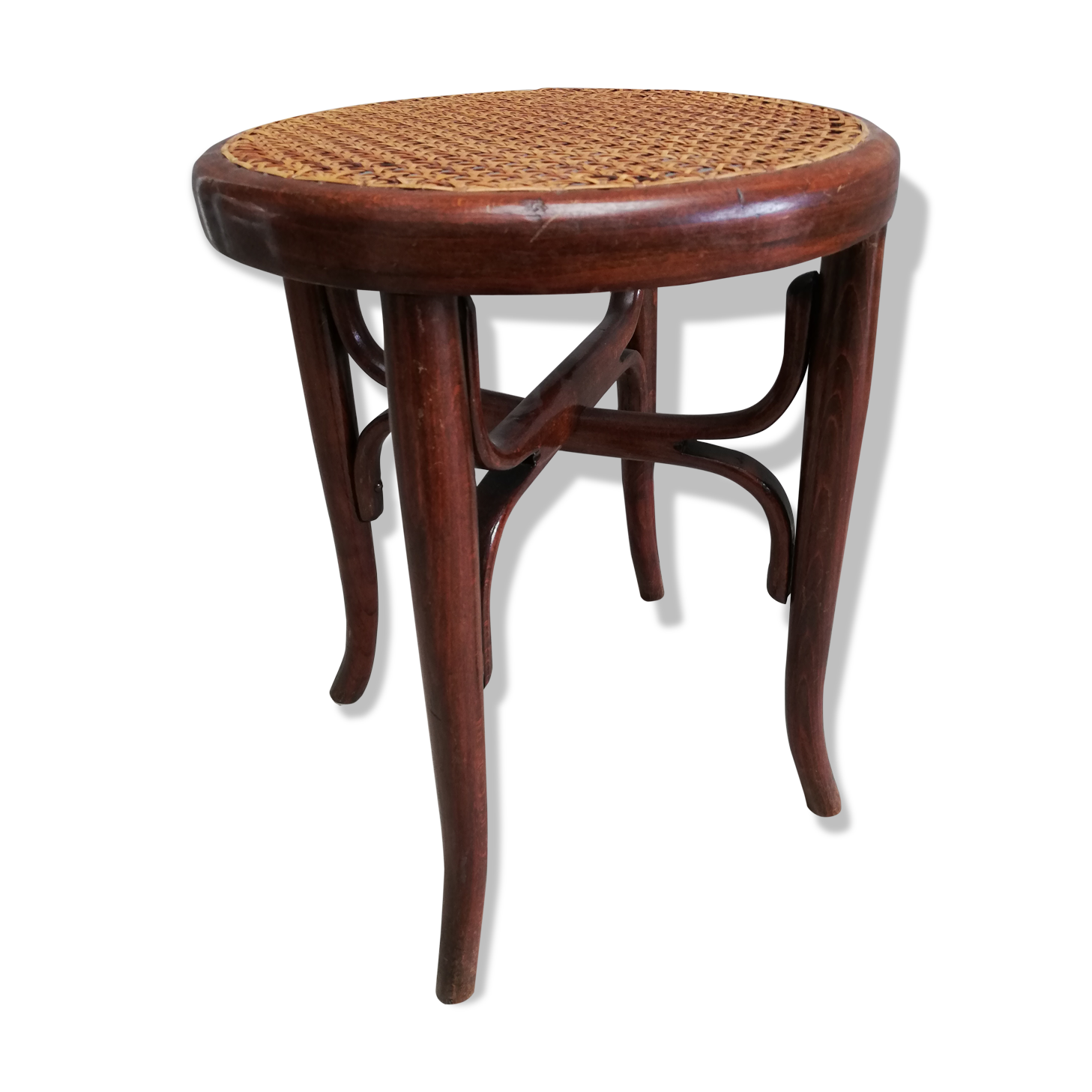 Bistro stool with curved wooden cane