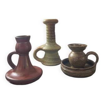 Trio of candlesticks with handles from the 60s-70s