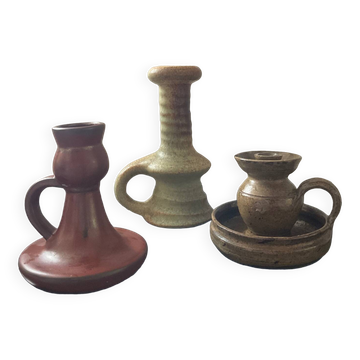 Trio of candlesticks with handles from the 60s-70s