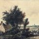 Watercolour "Masure and Herd" Jean-Marie Oscar GUÉ (1809-1877)
