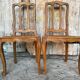 Pair of Antique Art Nouveau Chairs with Wooden Frame + Woven Straw Seat Vintage