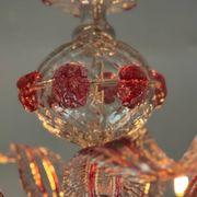 Venetian chandelier in colorless and red Murano glass, 5 light arms