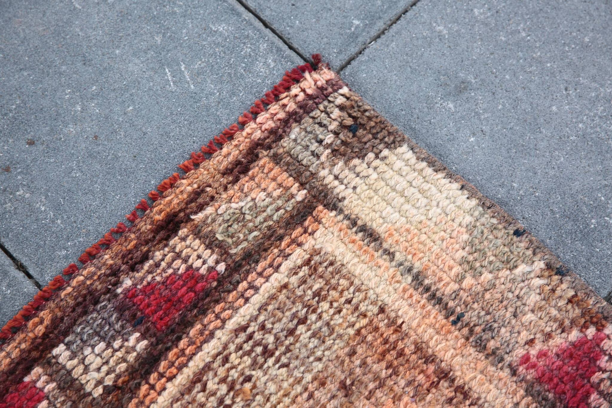 Tapis Couloir Tribal Vintage Rouge, Tapis Turc Géométrique, 75x313 Cm