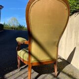 Fauteuil Voltaire XIX ème siècle, en noyer d'époque Louis Philippe, récemment recouvert.