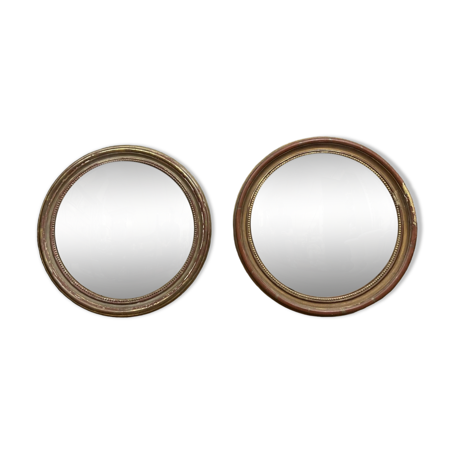 Pair of mirrors called "witch's eye" with patinated golden frame style Napoleon III