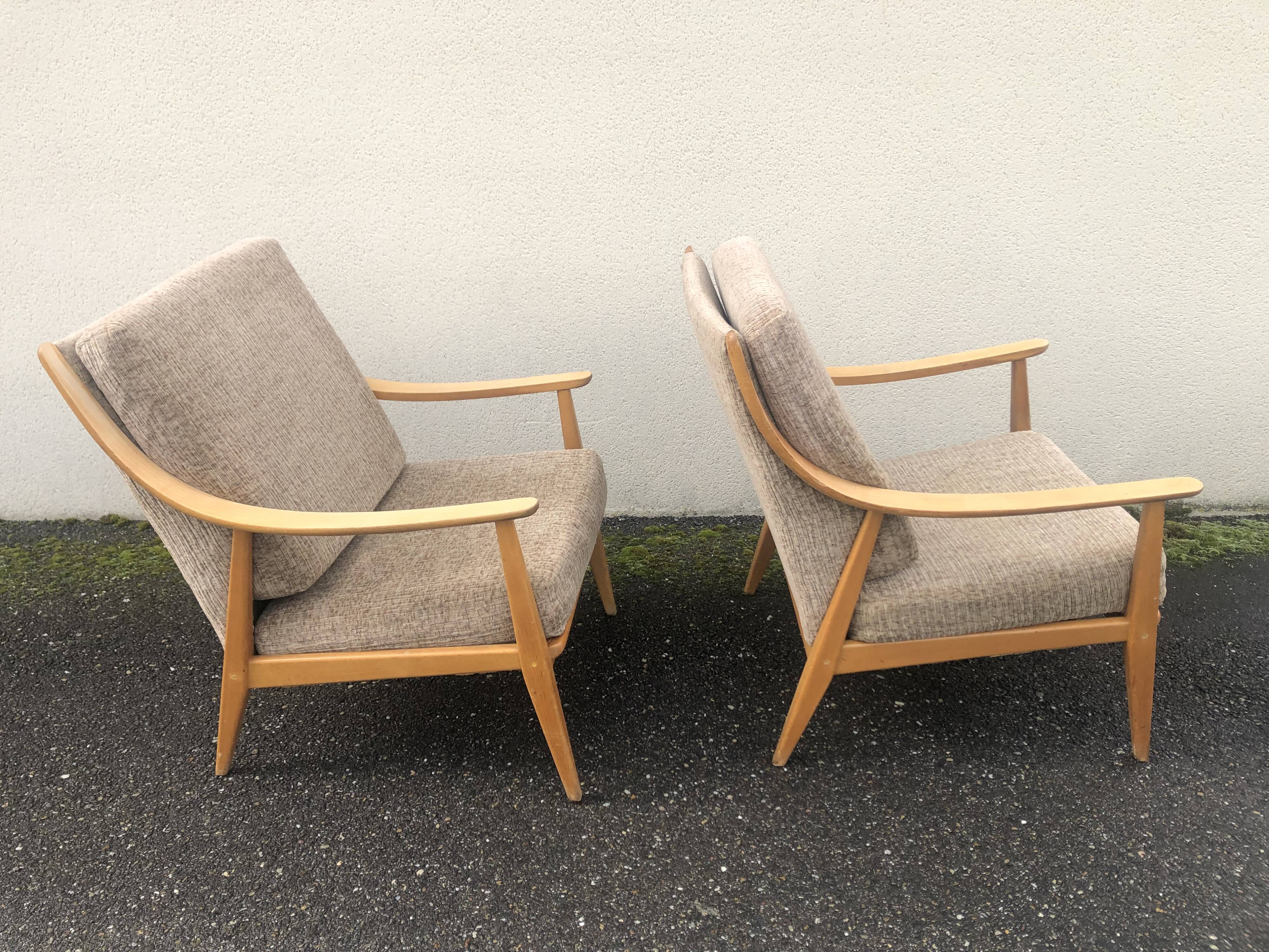 Scandinavian style armchairs blond wood 60s
