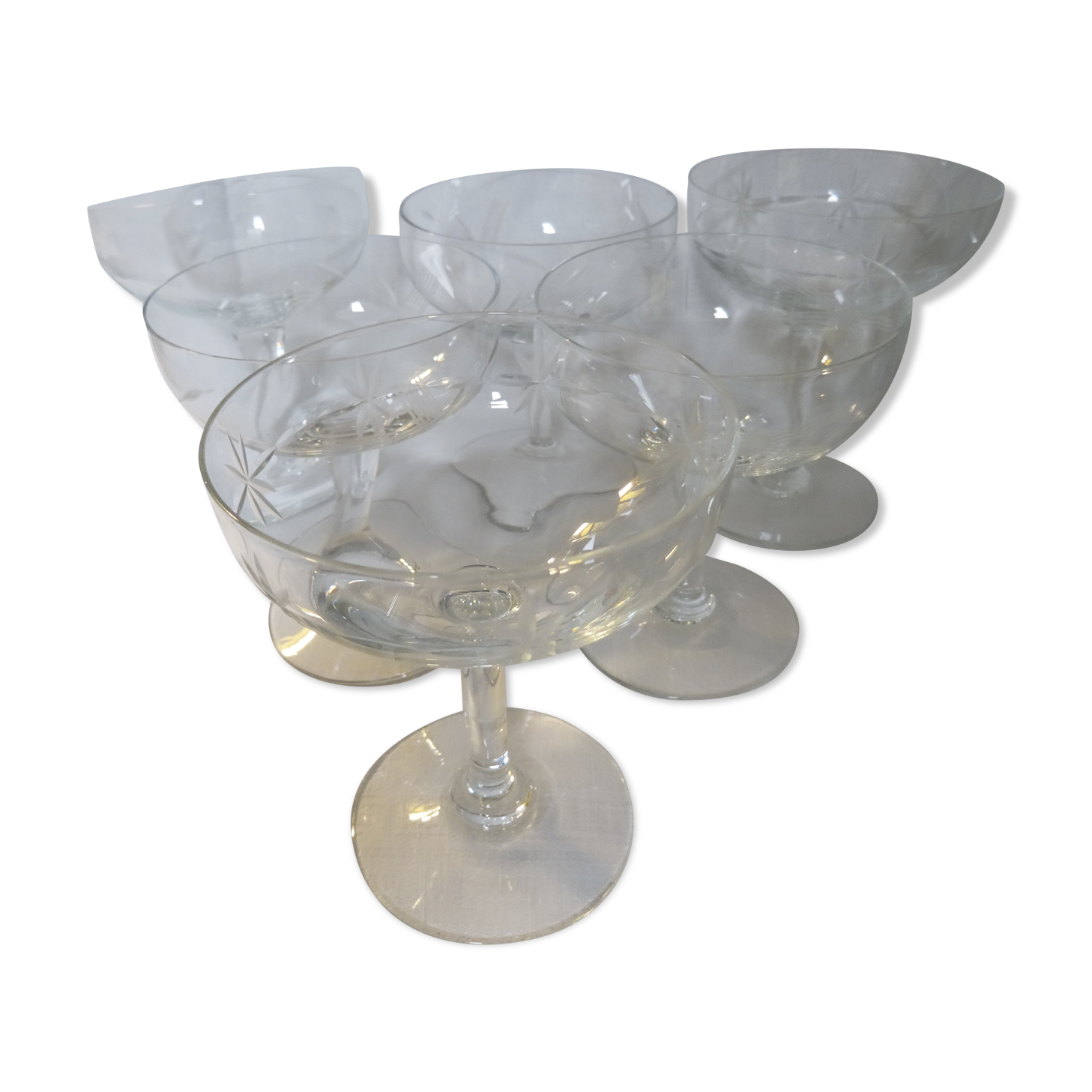 Lot de 6 coupes à champagne gravées
