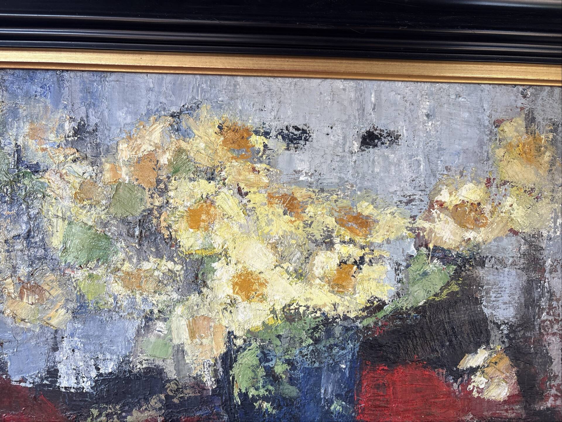 Signed painting by Idka Cohen, oil on canvas, still life with flowers, year