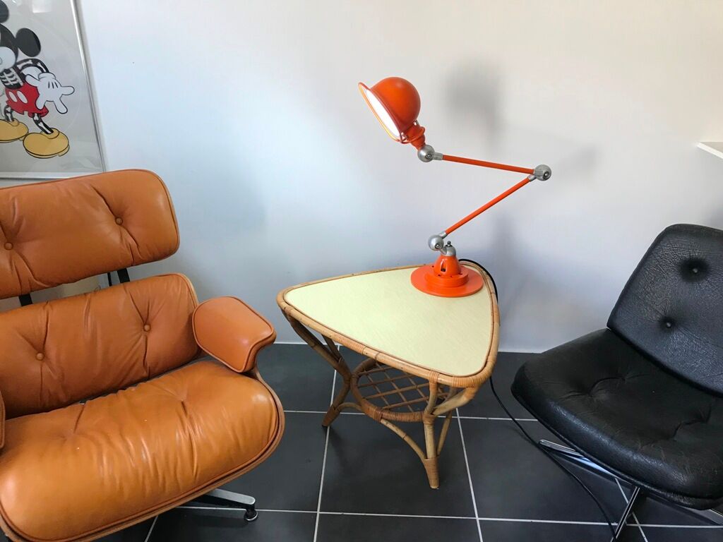 Table basse rotin et formica vintage 1970