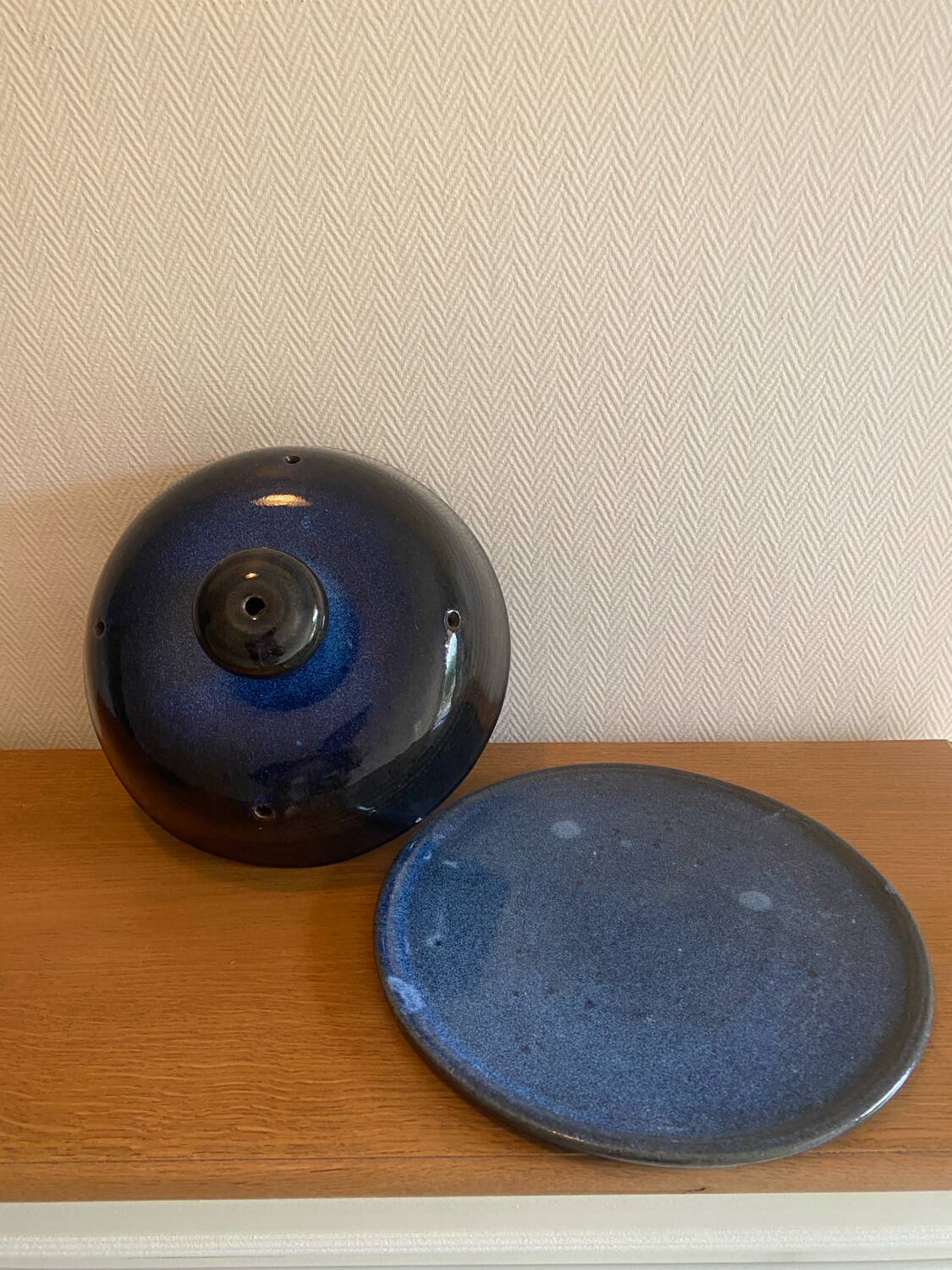 Blue glazed stoneware cheese dome
