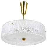 J.T. Kalmar Lustre pendant light in brass and textured glass, 1950s