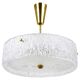 J.T. Kalmar Lustre pendentif en laiton et verre texturé rond, années 1950