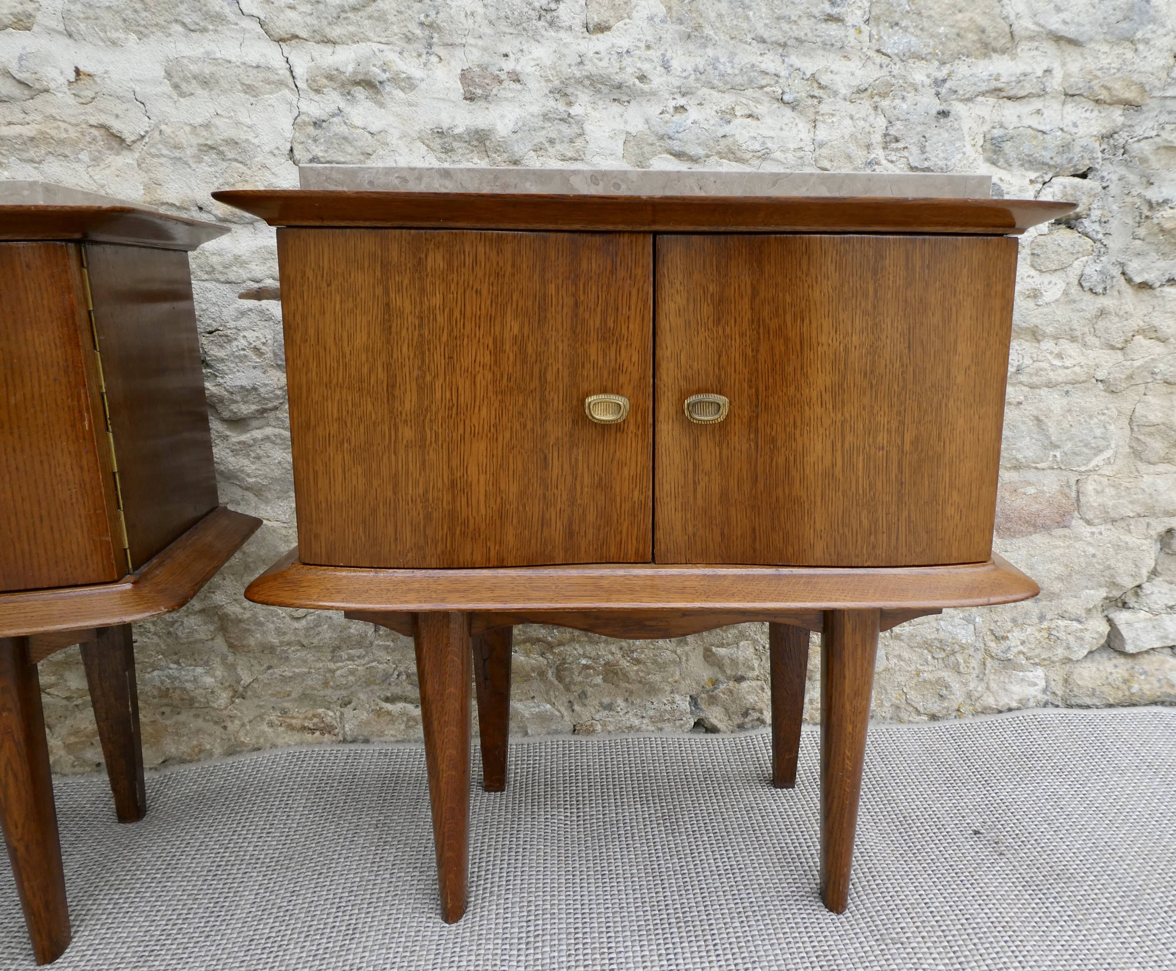 Pair of wooden and marble bedsides, 1960s