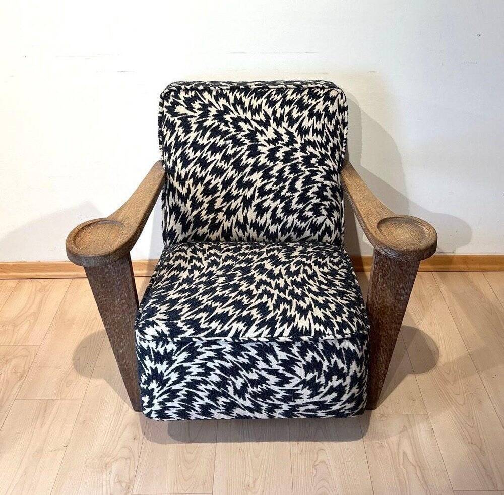 Art Deco Limed Oak Club Chair from De Coene, Belgium, 1930s