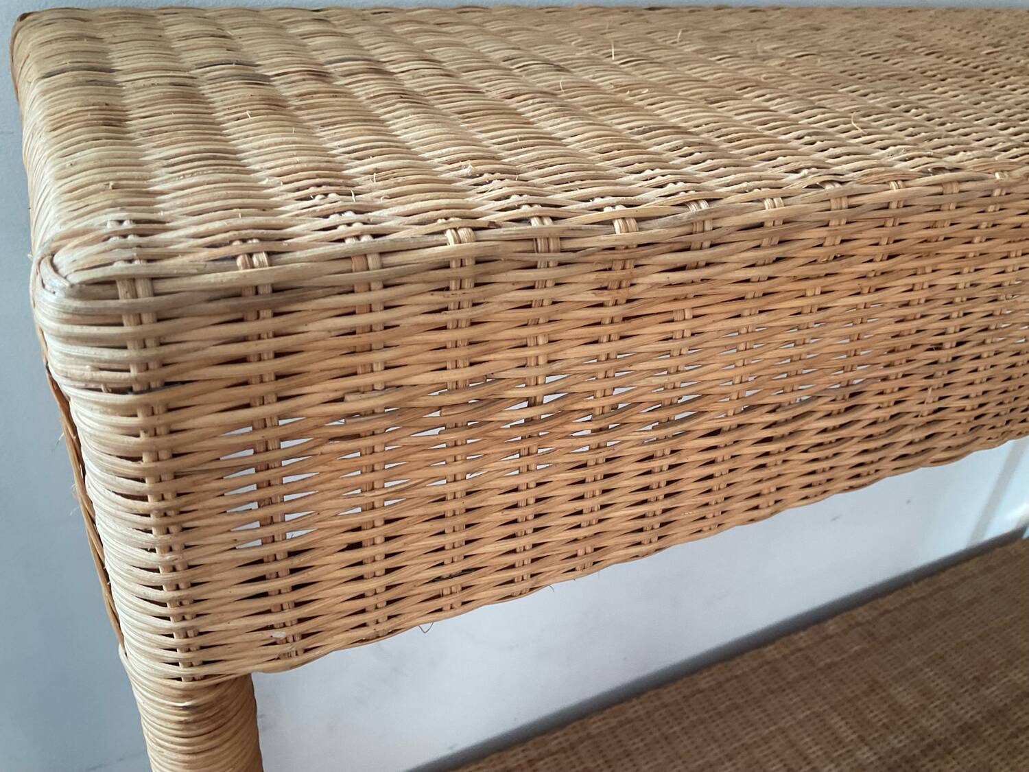 Wood and woven wicker console
