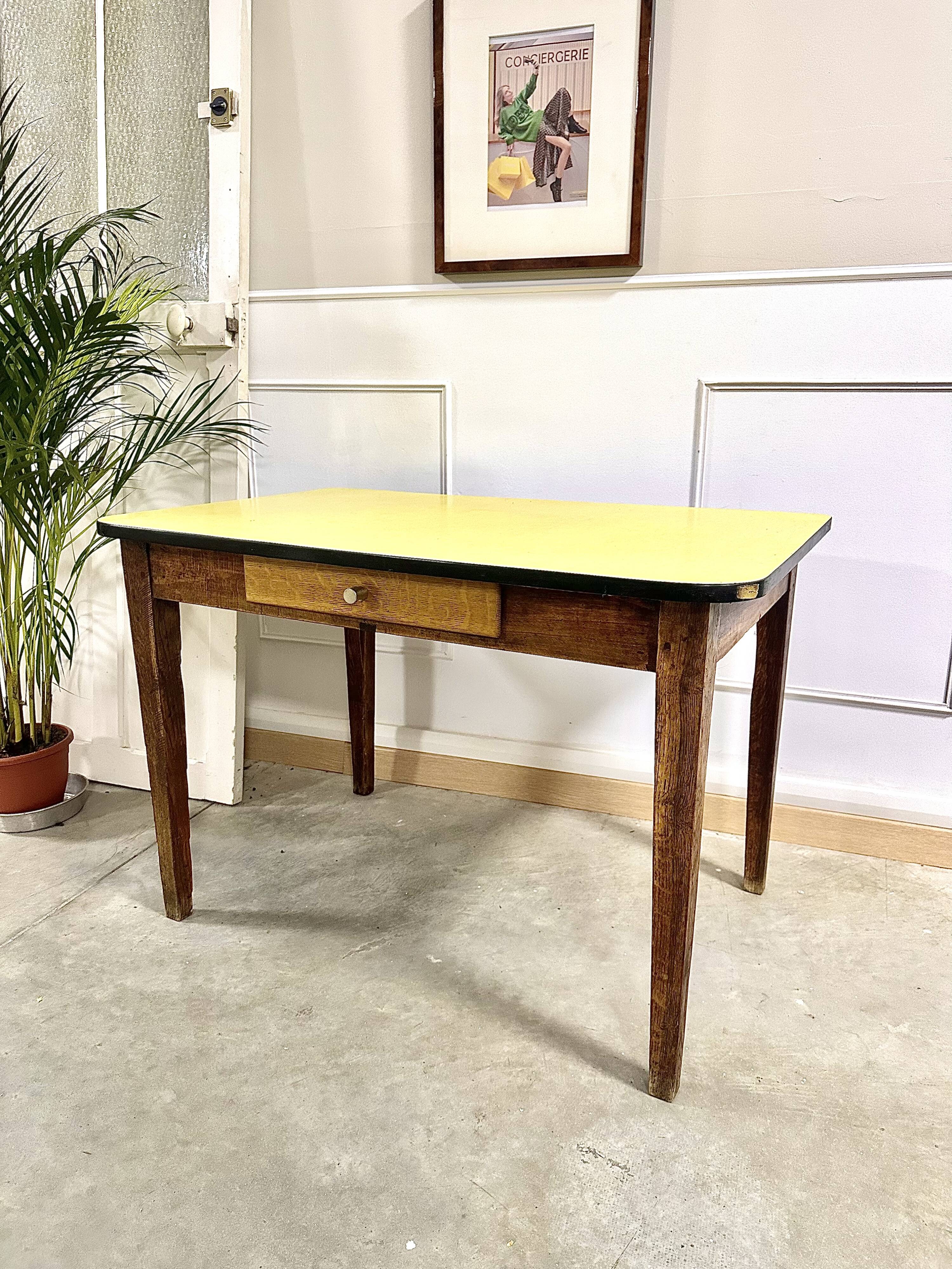 Yellow formica farmhouse table