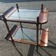Bar rolling serving double trap pagoda wood and glass 1950s mahogany