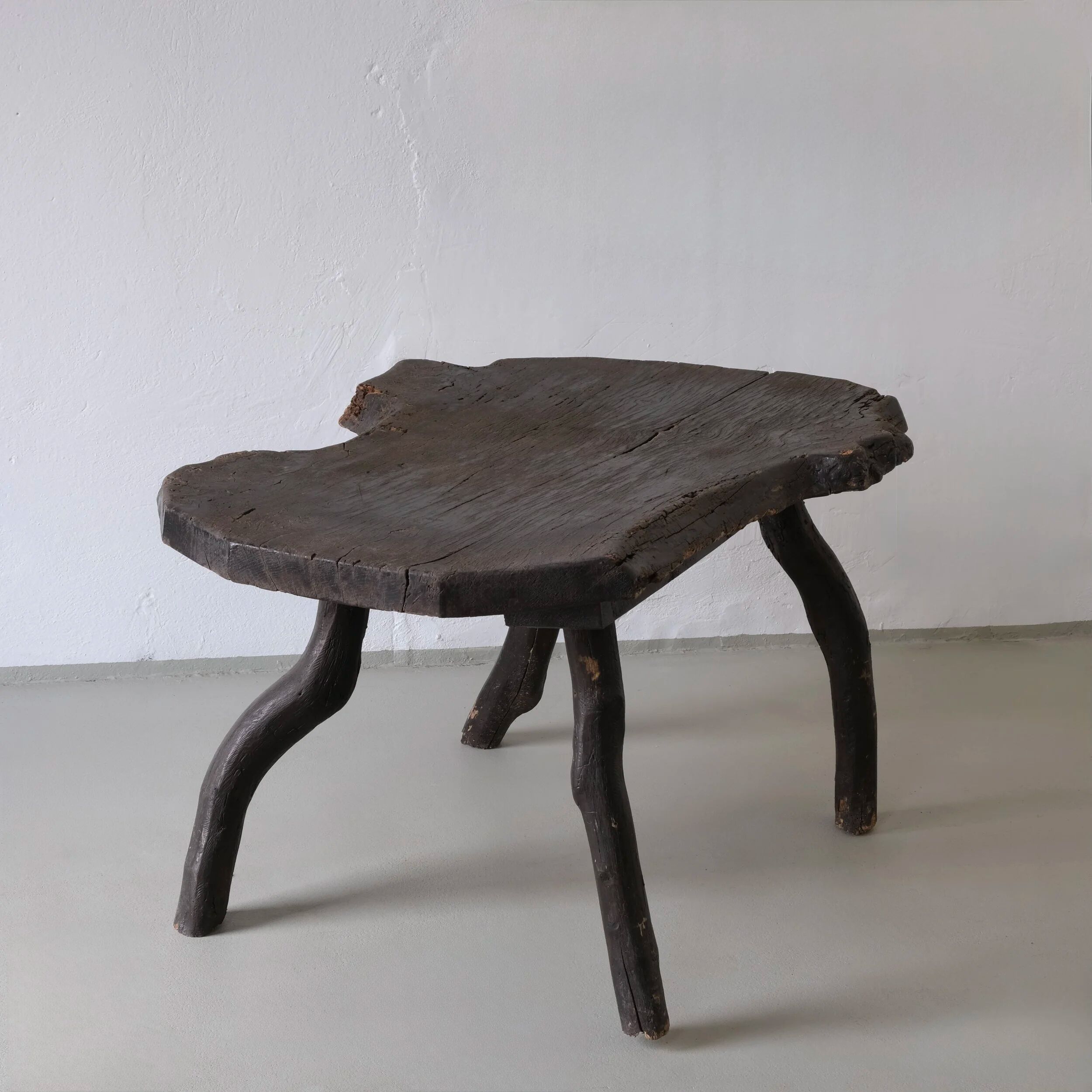 Wabi-sabi rustic dark wood side table | Belgium | Vintage