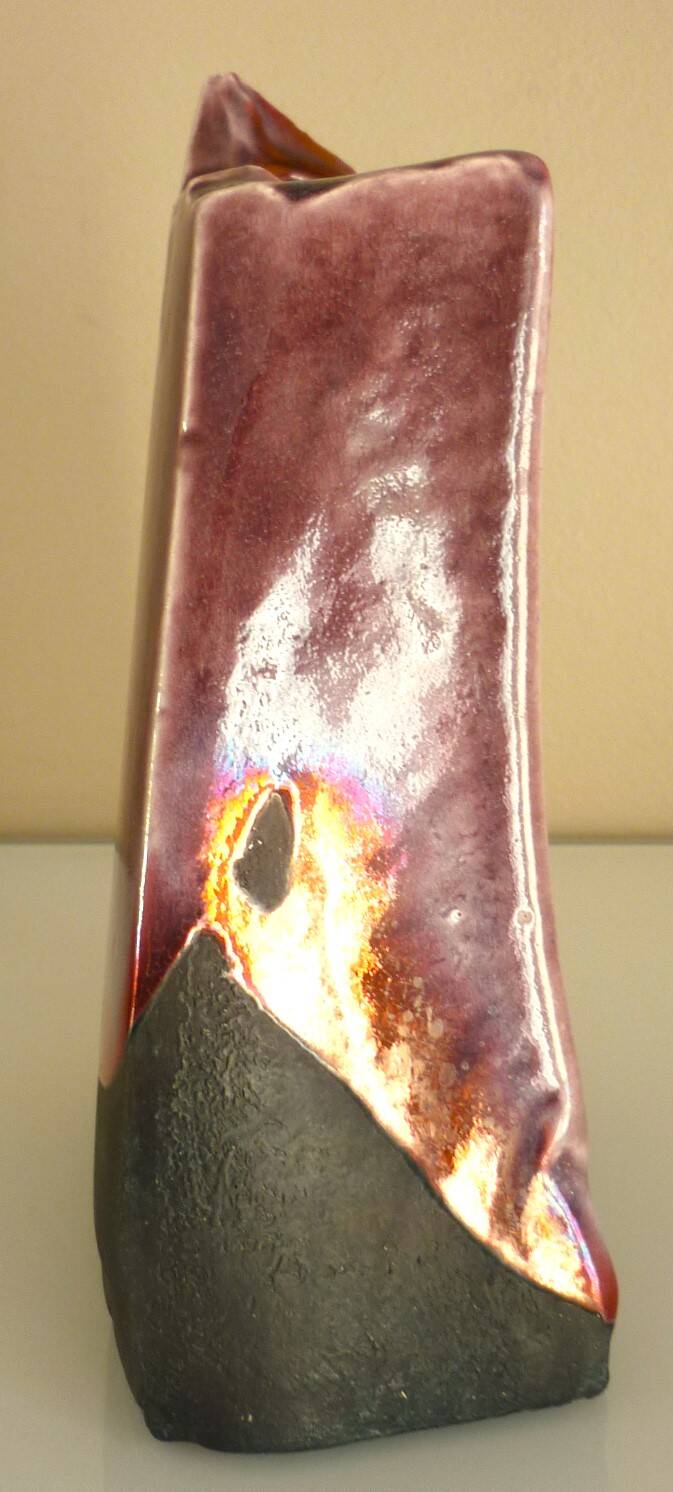 Raku ceramic vase, brutalist, gilded, design by Tony Evans