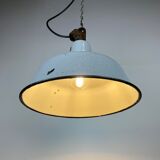Suspension en émail gris industriel avec plateau en fonte années 1960