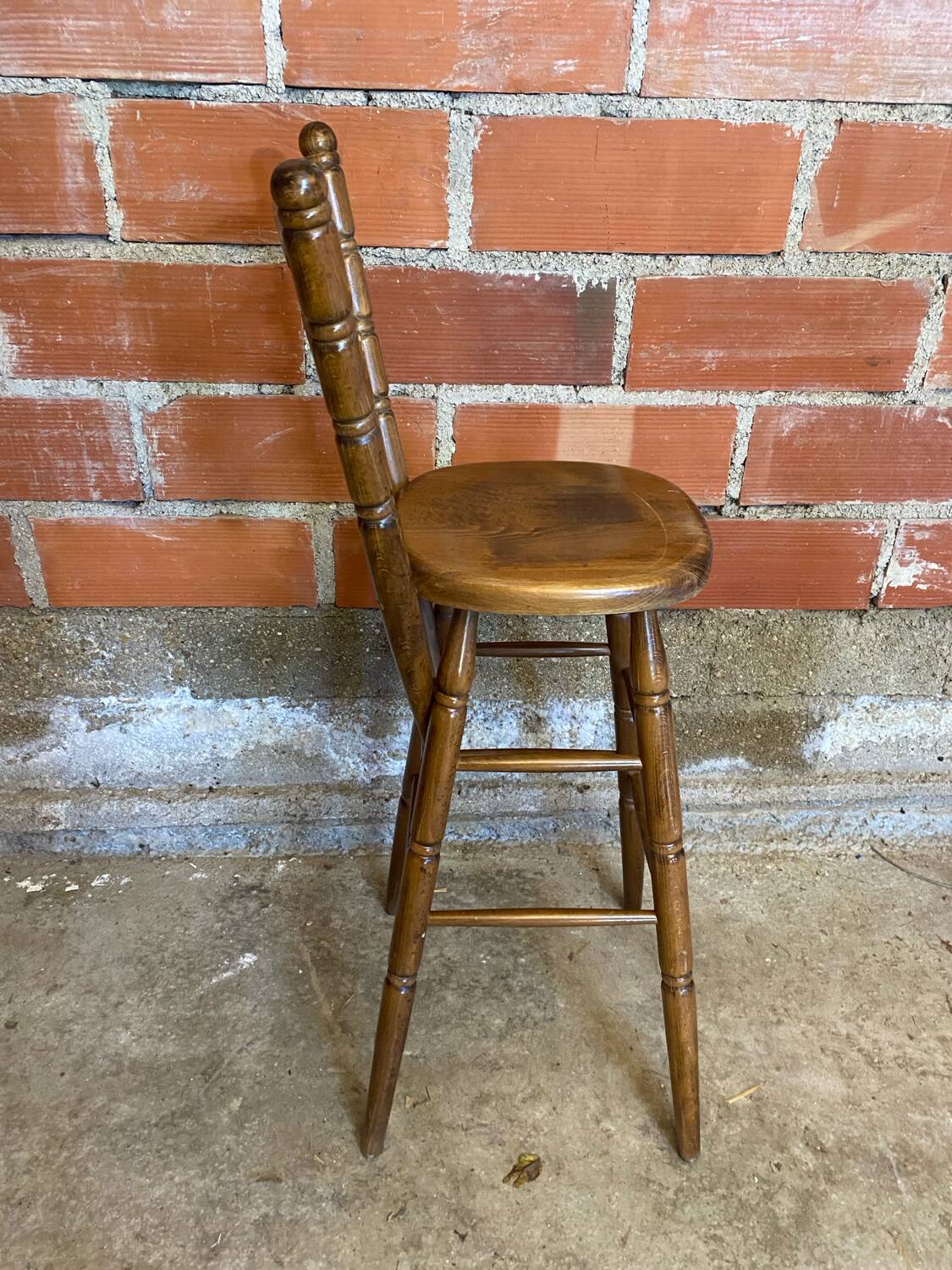 Antique vintage turned wood high bar stool