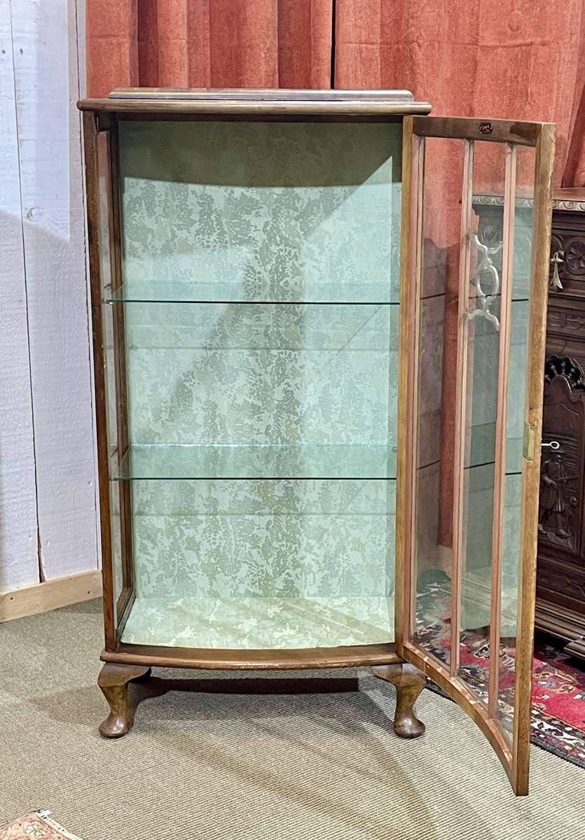 1950s English walnut display cabinet