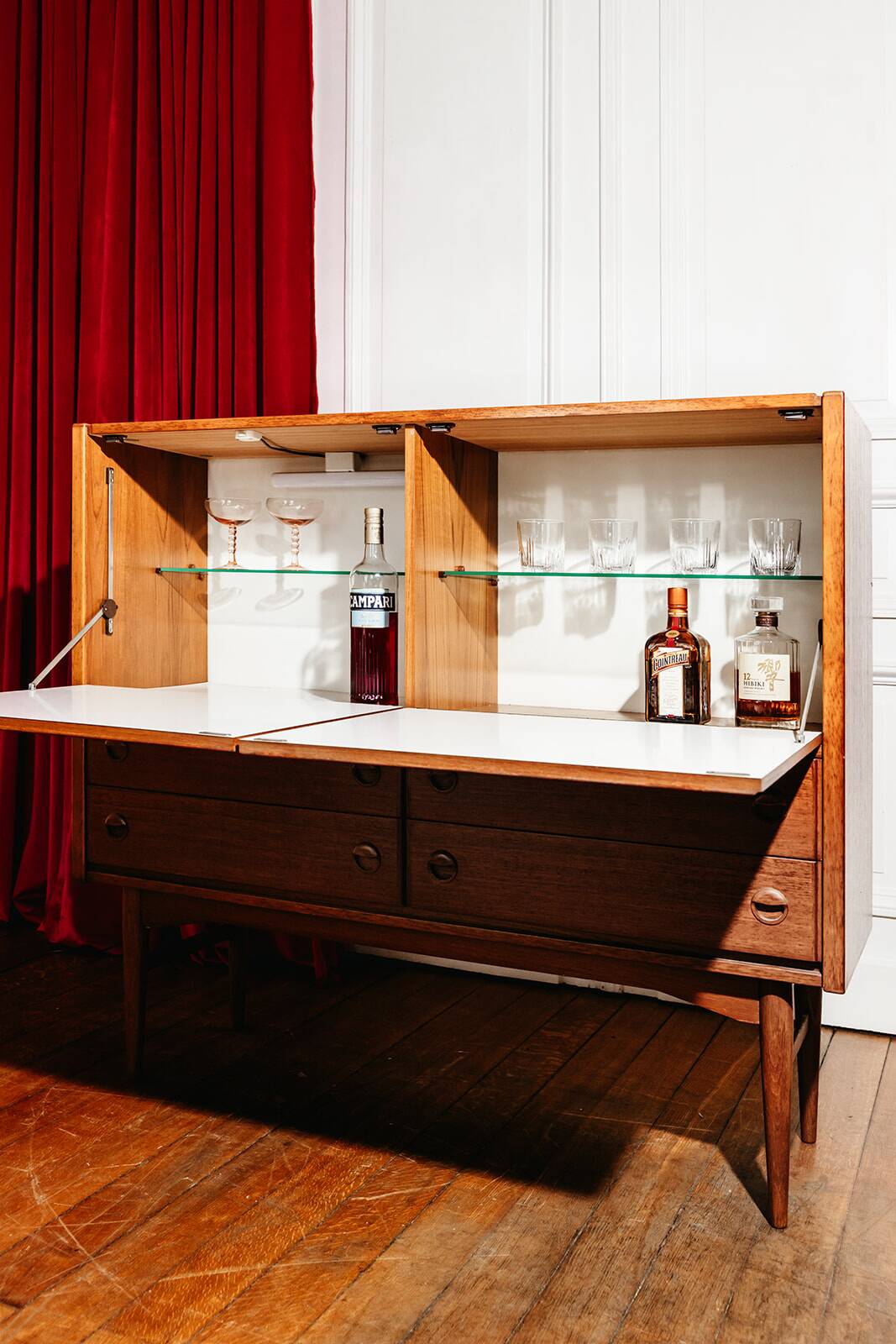 Scandinavian teak cabinet bar with integrated secretary, 1960s.