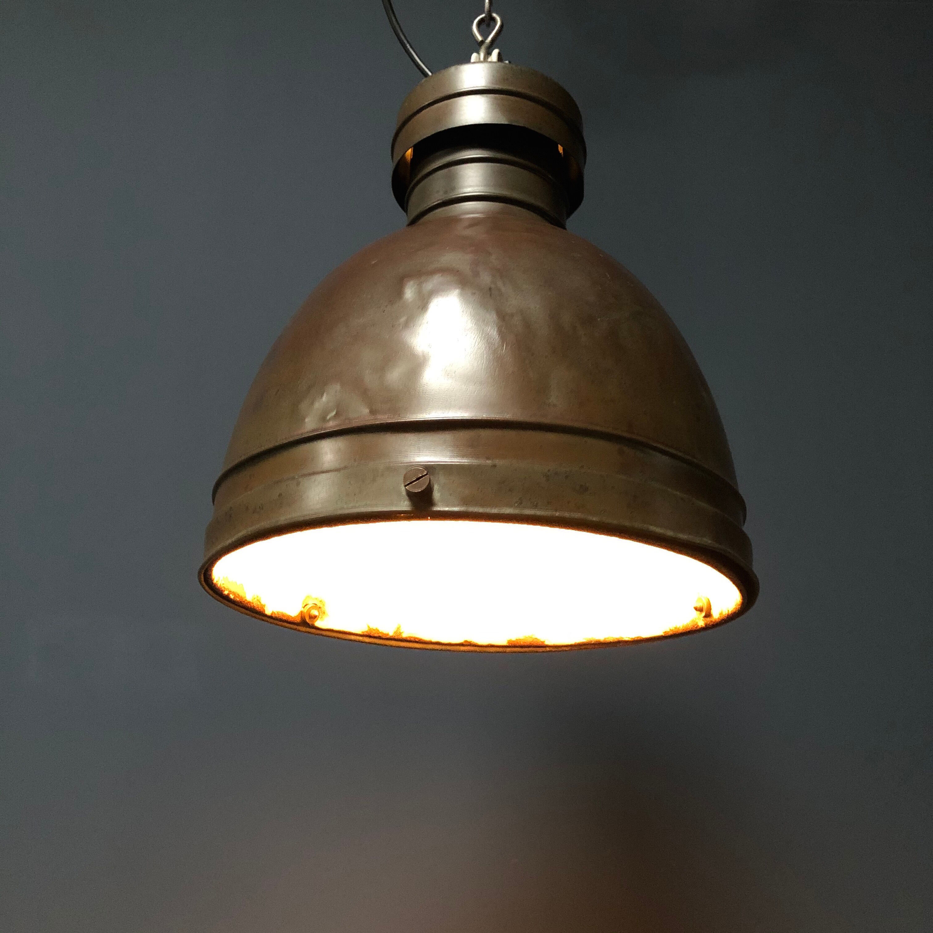 Old copper industrial church pendant light, Dutch 1930