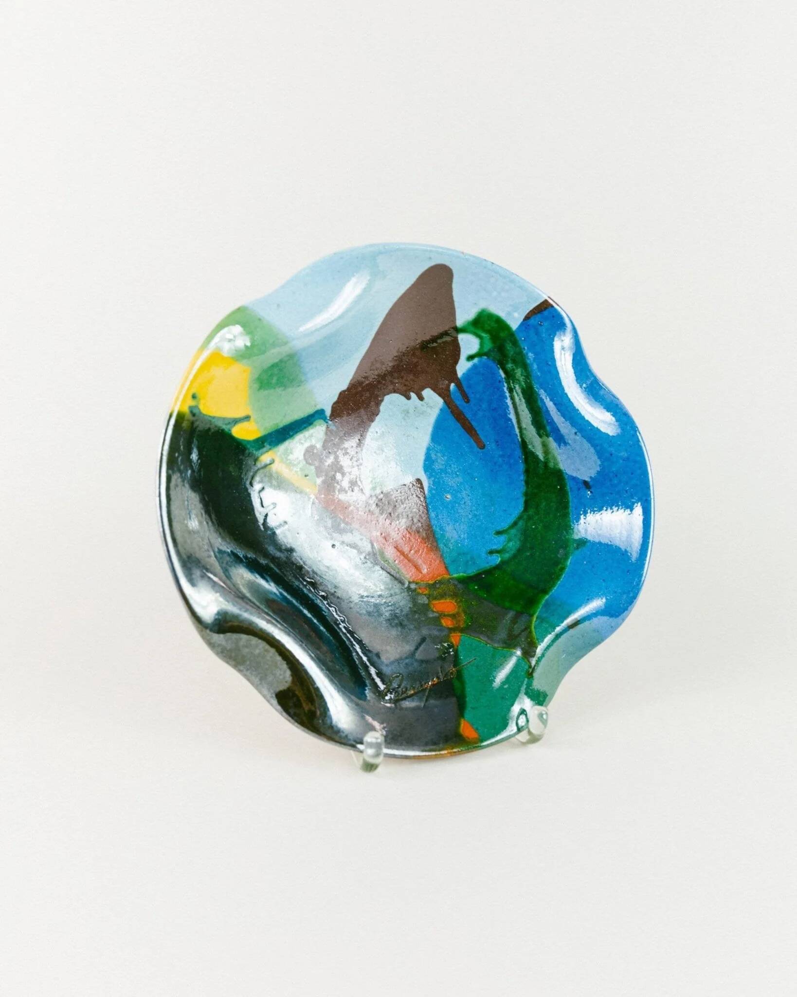 Multicolore glazed ceramic bowl, XL size, signed, Spanish mid-century design (60s-70s) ideal fruit centerpiece