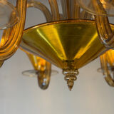 Venetian lustre in brown and yellow Murano glass, circa 1940.