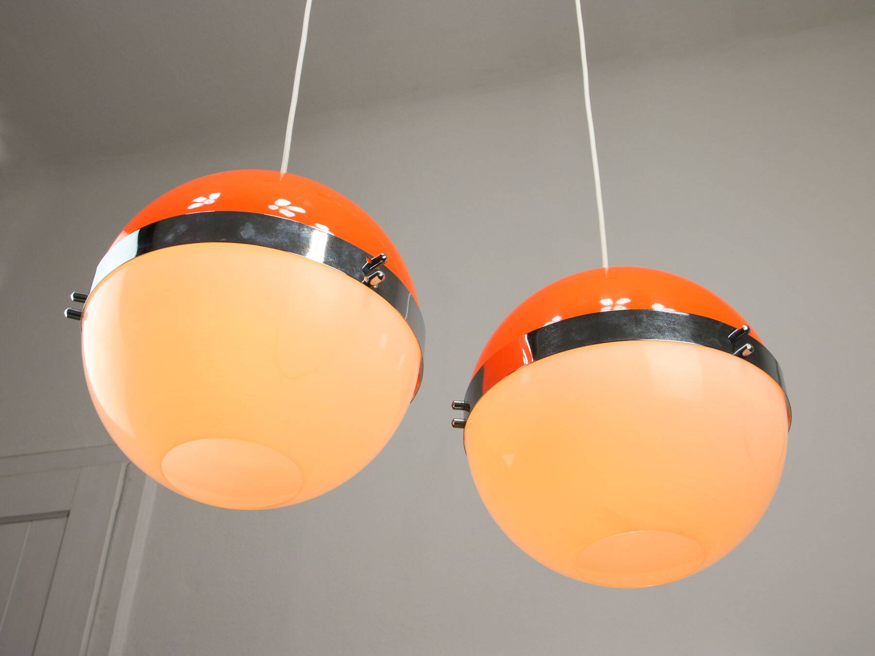Space Age Italian Orange Pendant Lamps, Set of 2