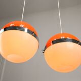 Space Age Italian Orange Pendant Lamps, Set of 2