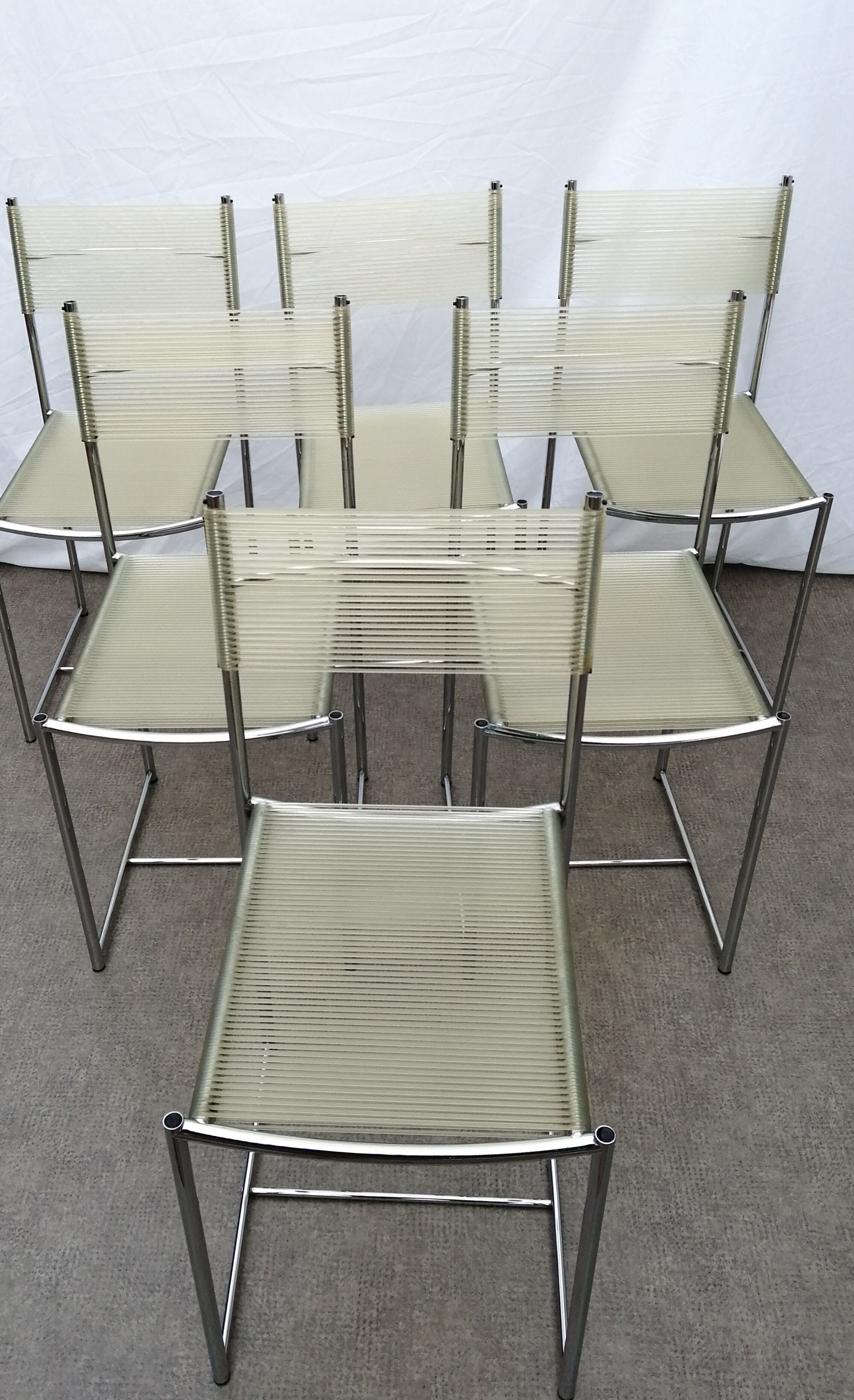 Set of 6 chrome spaghetti chairs model 101 of Belotti for Alias of the 70s-80s