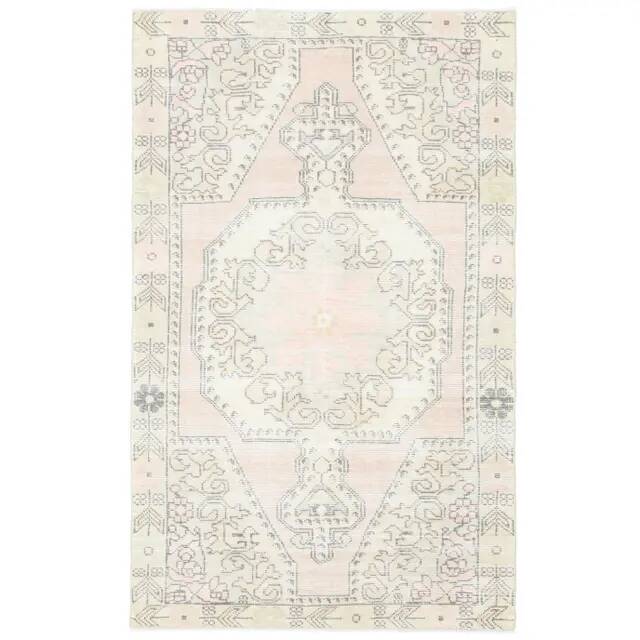 1970s Vintage Turkish Oushak Handmade Wool Cotton Pink Area Rug 130x211