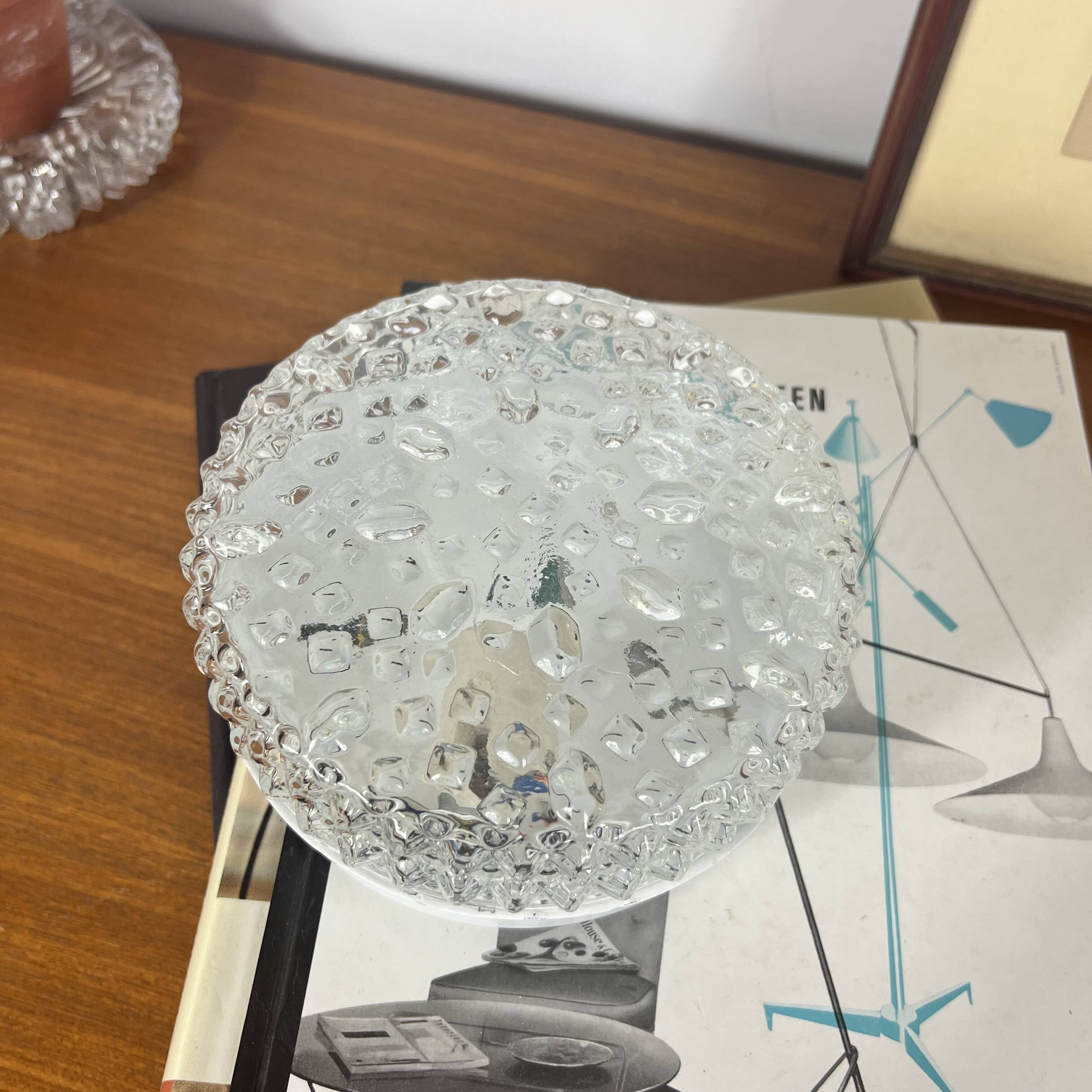 Small round wall lamp ceiling light in glass vintage diamond point