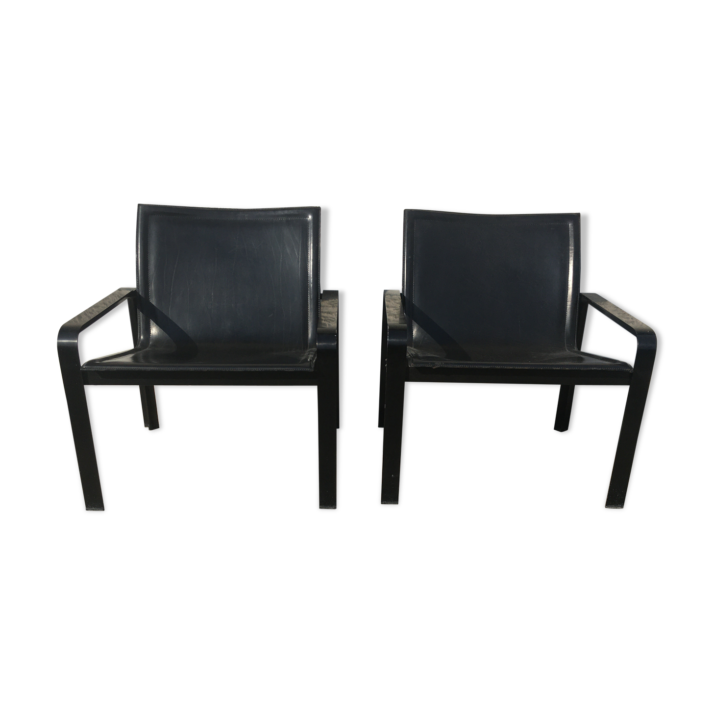 Pair of leather and metal chairs 70s