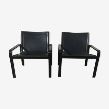 Pair of leather and metal chairs 70s