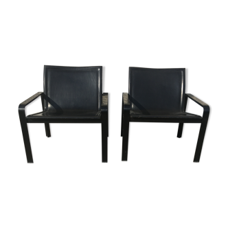 Pair of leather and metal chairs 70s