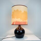 Purple ceramic ball lamp 55 cm from the 60s, silk lampshade