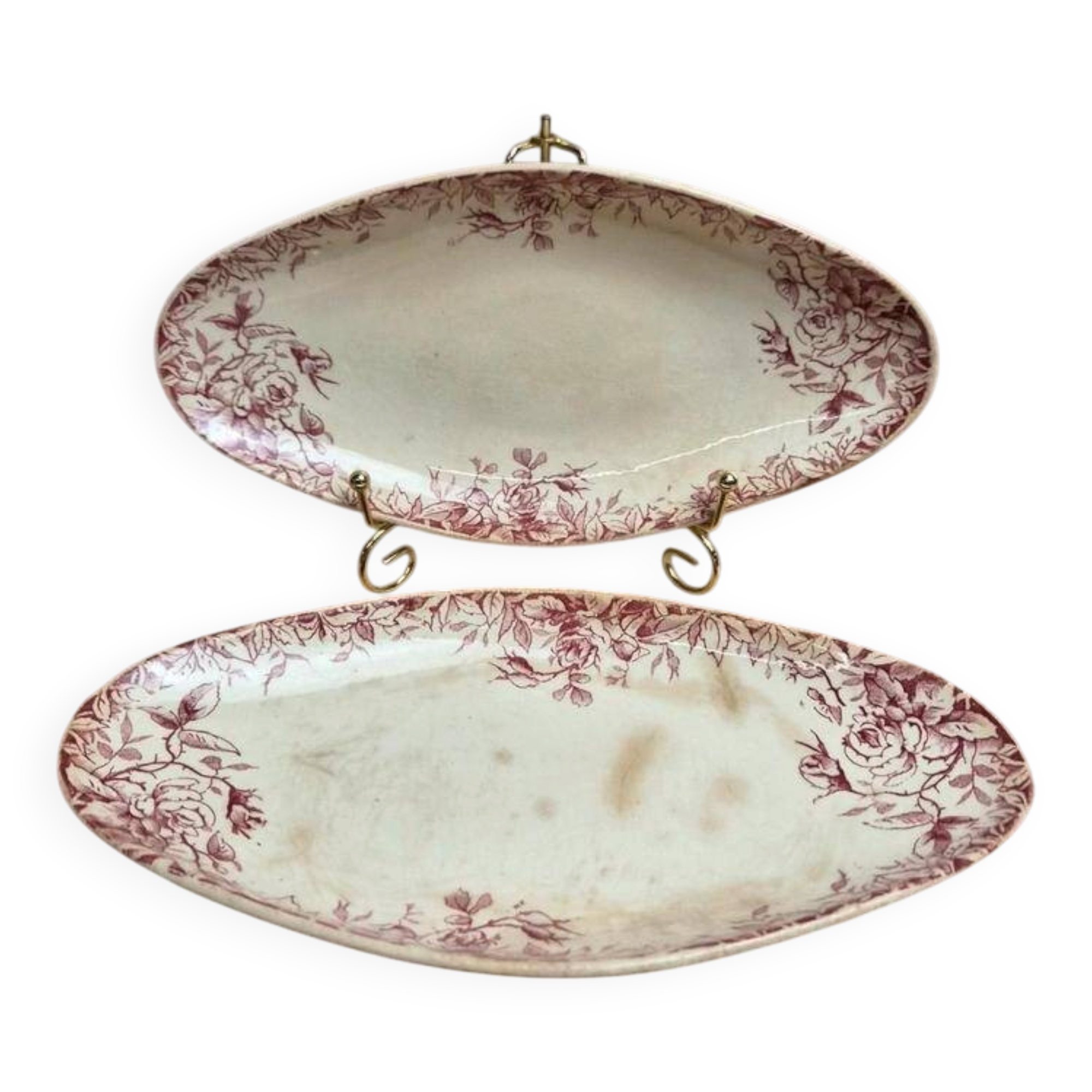 Set of 2 antique Gien Floréal ironstone dishes.