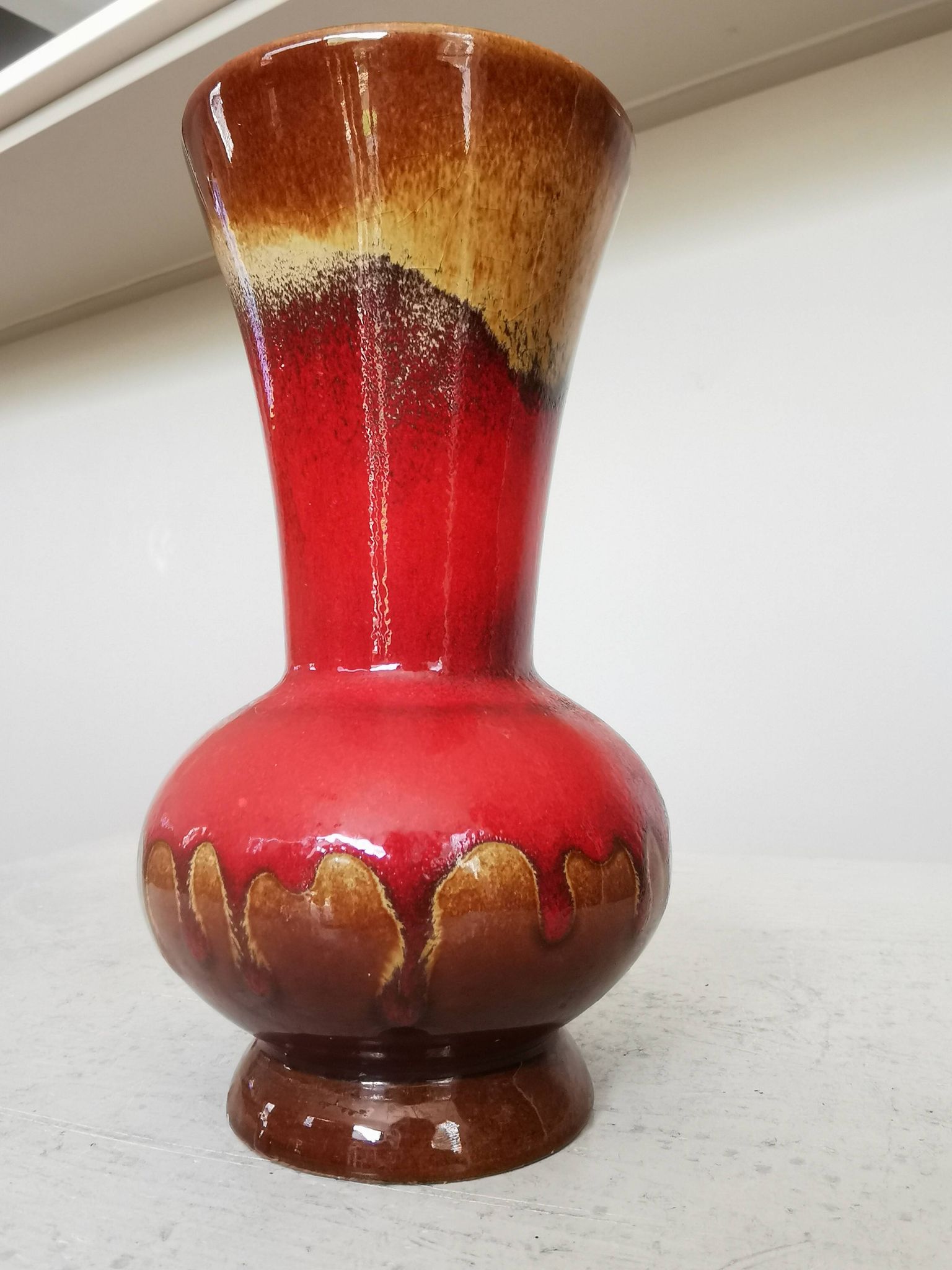 Vintage KIL Ceramic Vase: Red & Brown Lava Glaze, 1970s Yugoslavia