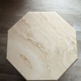 Postmodern octagonal coffee table in Italian travertine, 1970.